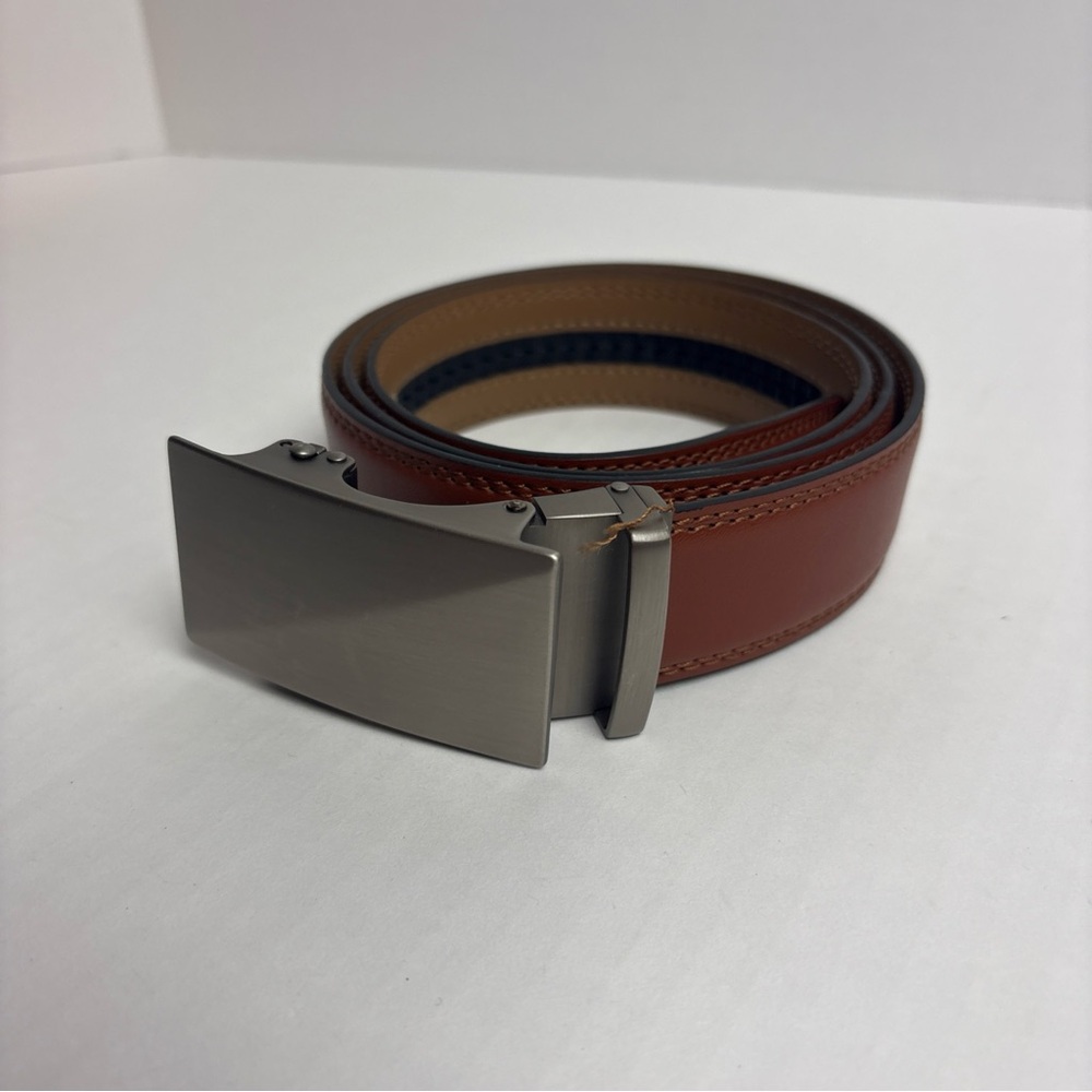 Chaoren Men Ratchet Belt Brown Leather Adjustable Customizable Exact Fit Silver
